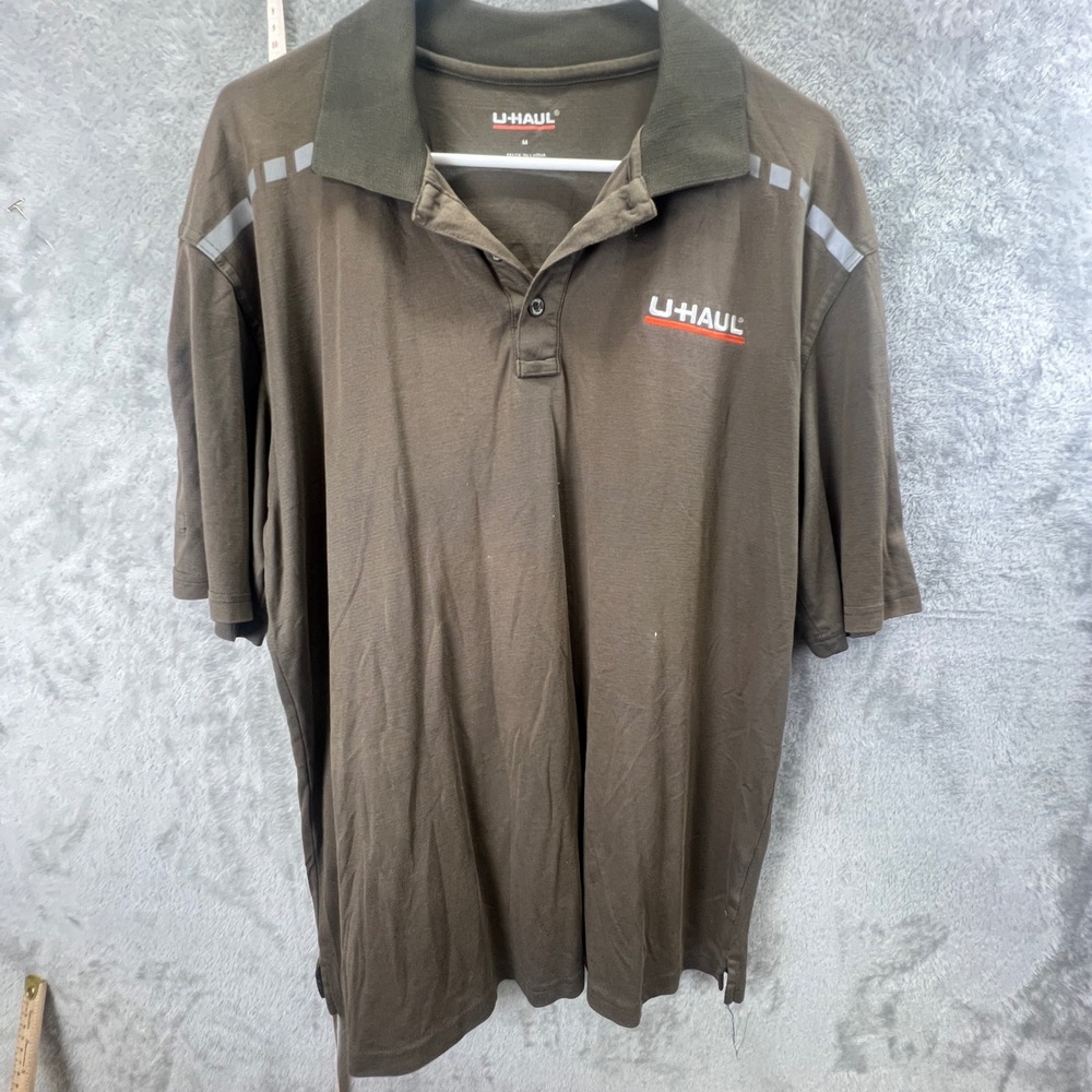 U-Haul Mens Uniform Polo Shirt‎ Brown Short Sleeve Reflective Logo Sz M